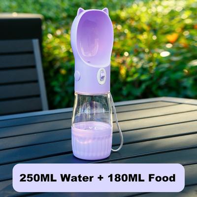 On Spot Shop Travel Portable Dog Water Bottle With Food Cup For Pets, Outdoor Drinking And Feeding Dispenser purple