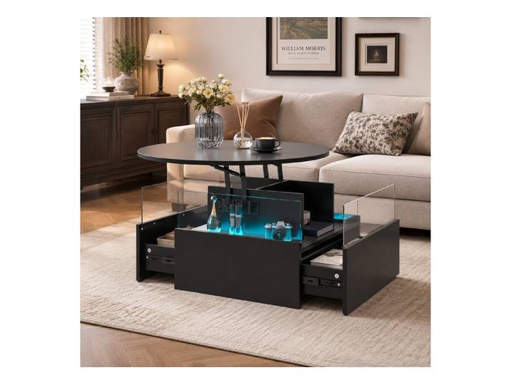 radelldar Couchtisch mit LED Beleuchtung, höhenverstellbarer Wohnzimmertisch, 78x78x40cm (1-St., 1 Tisch), höhenverstellbarer