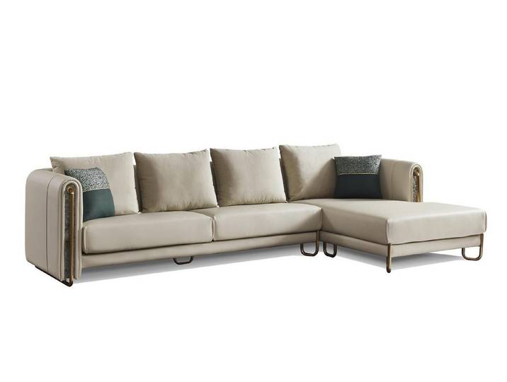 JVmoebel Ecksofa Beige Leder Wohnlandschaft mit edlen Edelstahlfüßen, Made in Europa