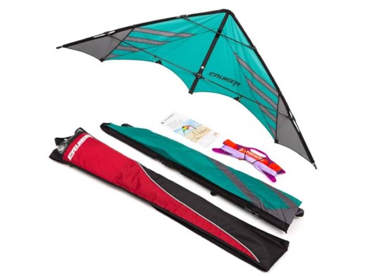 HQ Lenkdrachen Cruiser Aqua Speed ab 14 Jahre für Erwachsene und Jugend stabiler Power Zweileiner inkl. 100kp Dyneema 2x30m auf Winder+Schlaufen Flugdrachen für Freizeit und Urlaub 74x194cm 3-7 Bft
