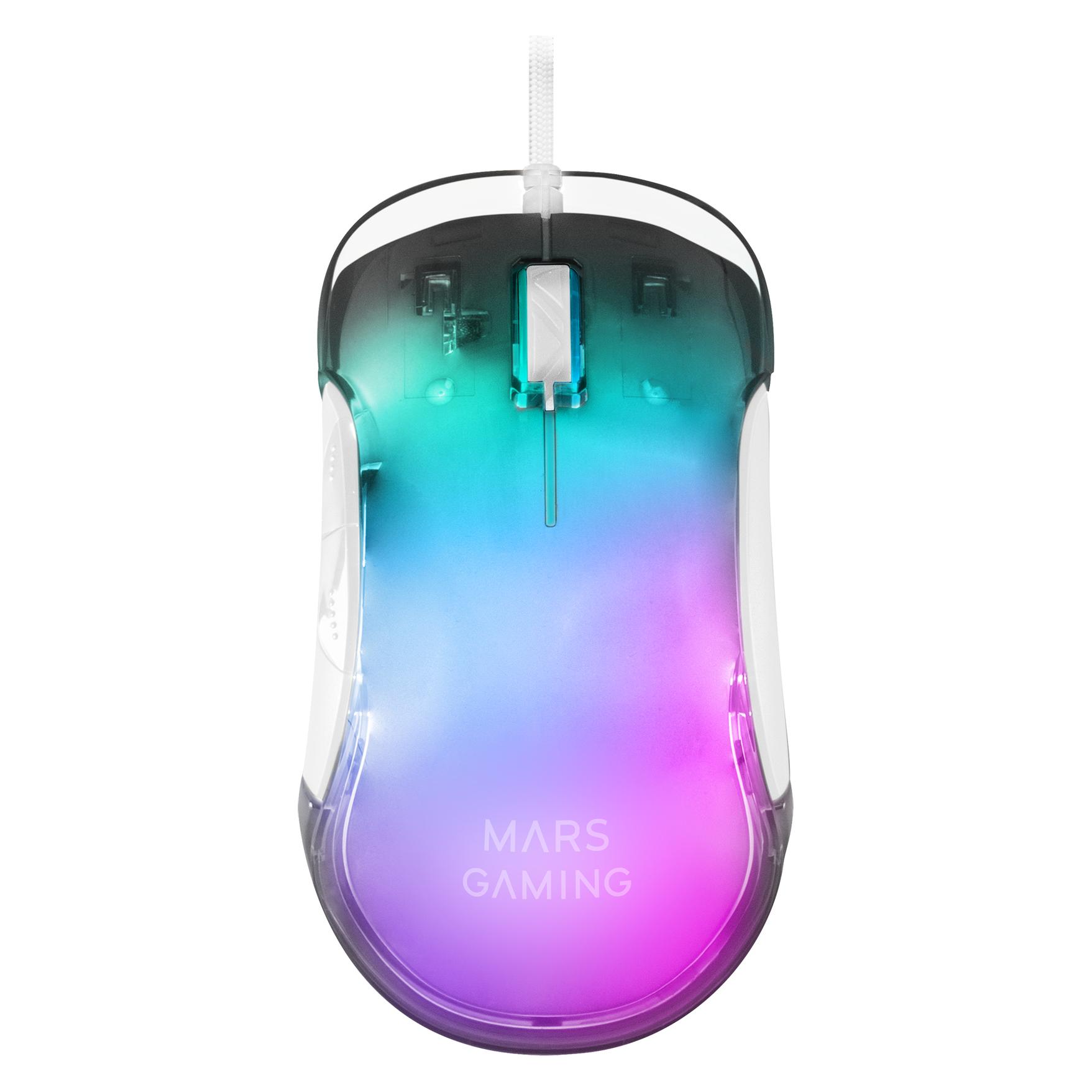 Mars Gaming MMGLOW Chroma-Glow RGB Gaming Mouse Mirror Finish Ultra-Lightweight 12800 DPI White (Kabelgebunden) (8437023608135)