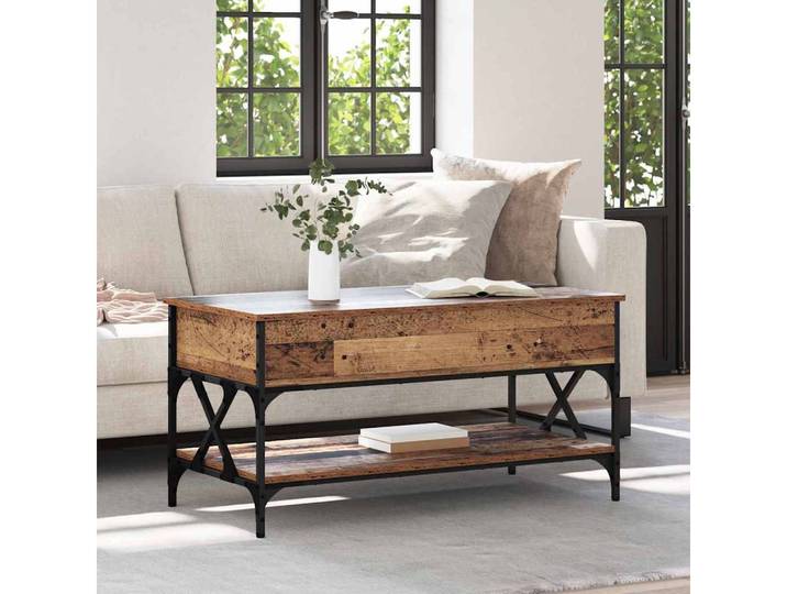 furnicato Couchtisch Aufklappdesign 100 x 50 x 50 cm Altholz (1-St), Aufklappbarer Wohnzimmertisch mit integriertem Arbeitsplatz