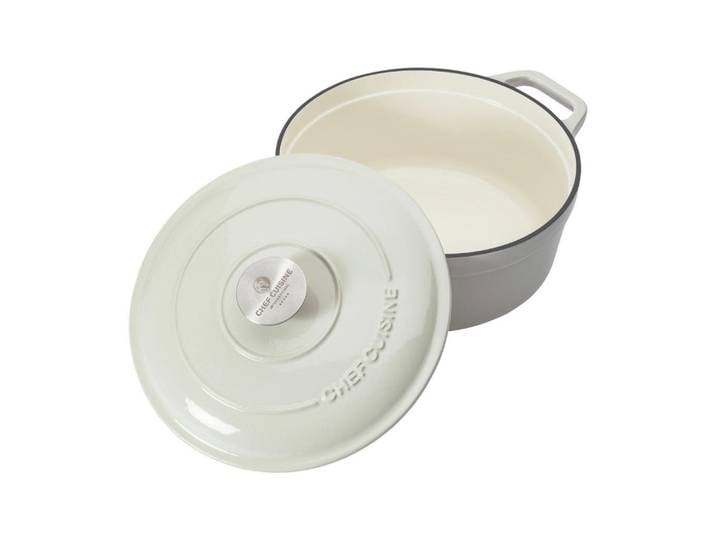 Chef Cuisine Bräter, Creme, Edelstahl, Metall, 3,5 L, rund, 10 cm, backofengeeignet, nicht spülmaschinenfest,hitzebeständige Griffe, besonders hoher Rand, antihaftbeschichtet, PTFE-frei, Deckel hitzebeständig, optimale und gleichmäßige Wärmeverteilung bis zum Rand, Kochen, Töpfe, Bräter