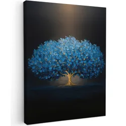 LEINWANDBILD Baum - Blau - Blätter - Pinselstriche Wandbild Wohnzimmer 60x80 cm