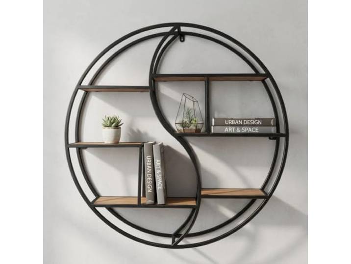 Industrielles Wandregal Rund, Metall Wandboard mit 6 Ebenen für Wohnzimmer Robustes Eisen, Retro Design, Wohnzimmer Dekoration, Platzsparendes Wandregal(Black,60*60cm/23.6*23.6 in)