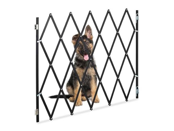 Relaxdays Barrière de sécurité pour Chiens\, Jusqu’à 130 cm\, 87\,5-100 cm de Haut\, Bambou\, escaliers & Porte\, Noir