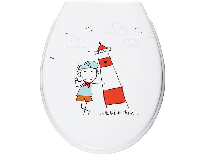 WC-Sitz ADOB Leuchturm , bunt (weiß, bunt), B:37cm H:5cm L:44cm, Duroplast, Edelstahl, WC-Sitze, WC-Sitz, Absenkautomatik, zur Reinigung abnehmbar