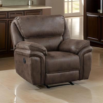 Benjara Tony 45 Inch Manual Recliner Chair, Cushioned Brown Microfiber, Solid Wood