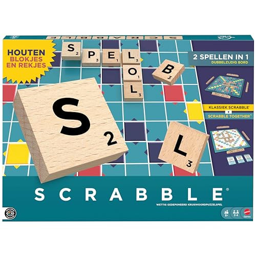 Mattel Games Scrabble bordspel met houten letters, Nederlandse editie