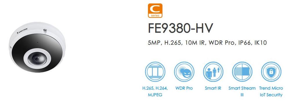 VIVOTEK C-SERIE FE9380-HV Fisheye IP Kamera 5MP, Outdoor, 1,16mm, 360°, IR, PoE Outdoor, 5M, 24fps,