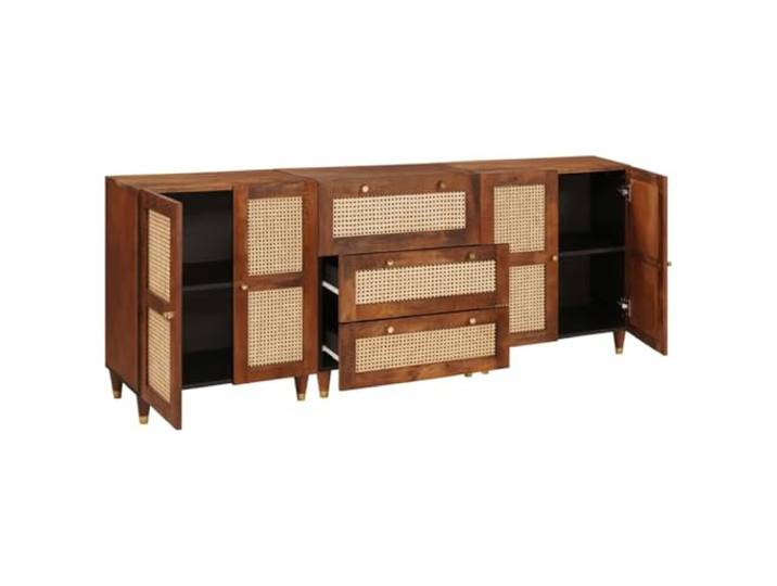 GFEROMRF Sideboard Set 3 Pcs Braun 180 x 33 x 75 cm Massivholz Mango Stauraum, modernes Design, langlebiges Mangoholz, Esszimmer, Wohnzimmer