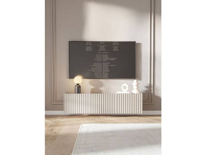 Meuble TV 3 portes suspendu - FIORRA - 144 cm - grège
