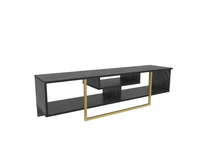 Moderner TV-Ständer in elegantem Marmor-Design, Schwarz & Gold, 150 cm x 35,2 cm x 40 cm 100% melaminbeschichtet, 18 mm stark Stilvoll & funktional