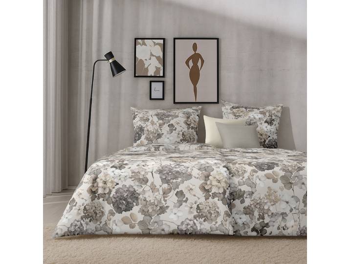 Mako-Satin-Bettwäsche Lutetia 135 x 200 cm + Kissen 80 x 80 cm Beige/Taupe