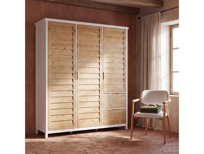 Armoire 3 portes 2 tiroirs en épicéa massif L175