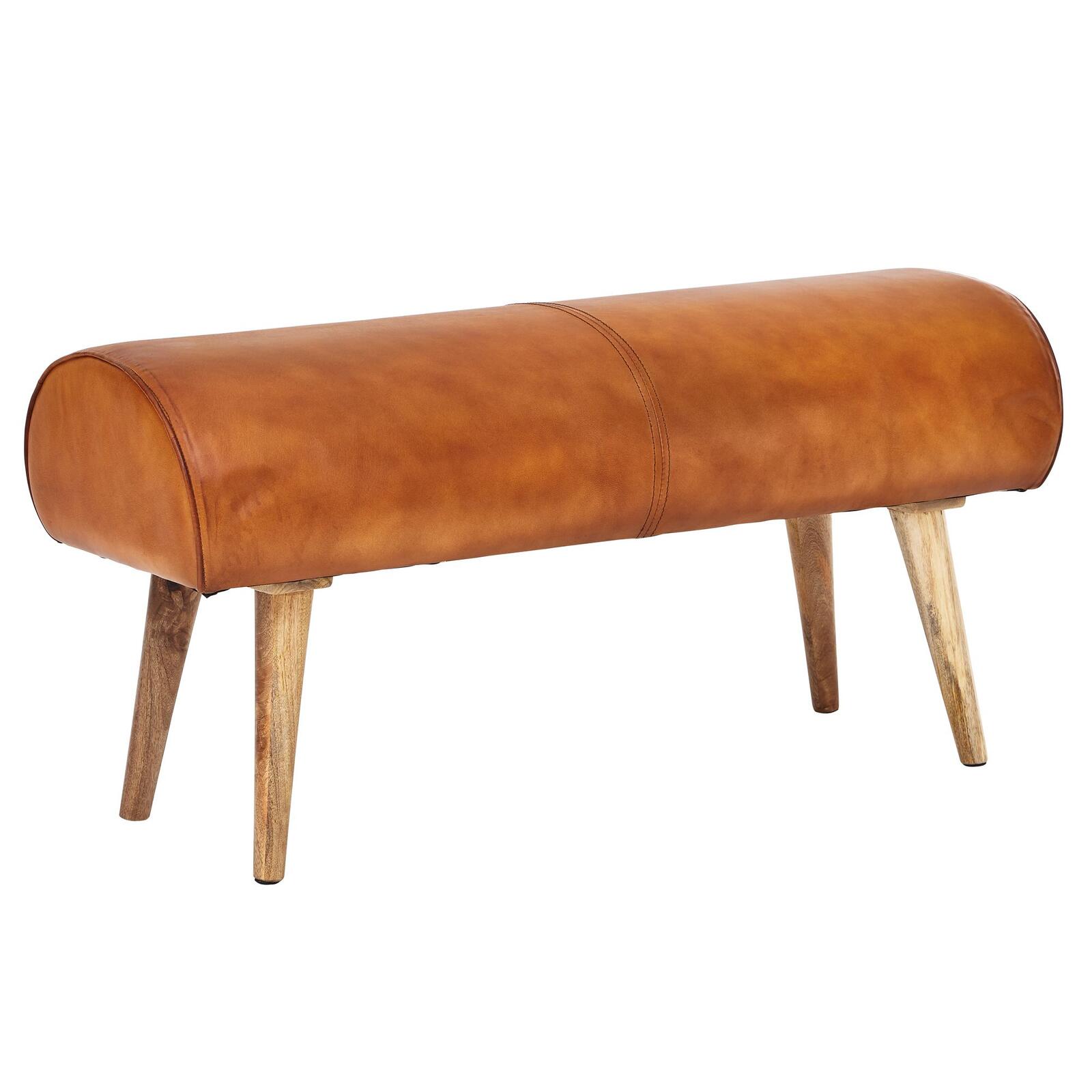 WOHNLING WL6.086 Sitzbank Echtleder / Massivholz 100x53x40 cm Braun