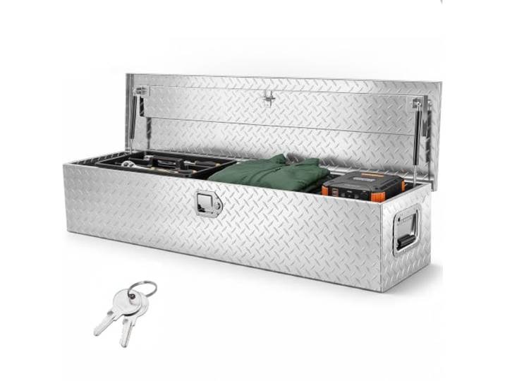 VEVOR Heavy Duty Aluminium vrachtwagenladder Gereedschapskist met diamantplaat met zijhandvat en vergrendelingssleutels, Opslaggereedschapskist, Lade voor ophalen, Vrachtwagenbed, Camper,