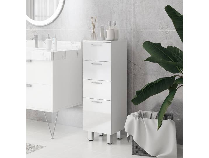 Kleankin Armoire Salle de Bain 4 Tiroirs Blanc