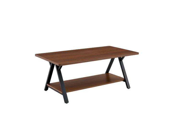 Komhtom Couchtisch 110x57x44,5cm mit Stauraumregal, Moderner industrieller, Walnussfarben, 57x44.5x110 cm, Wohnzimmer, Wohnzimmertische, Couchtische