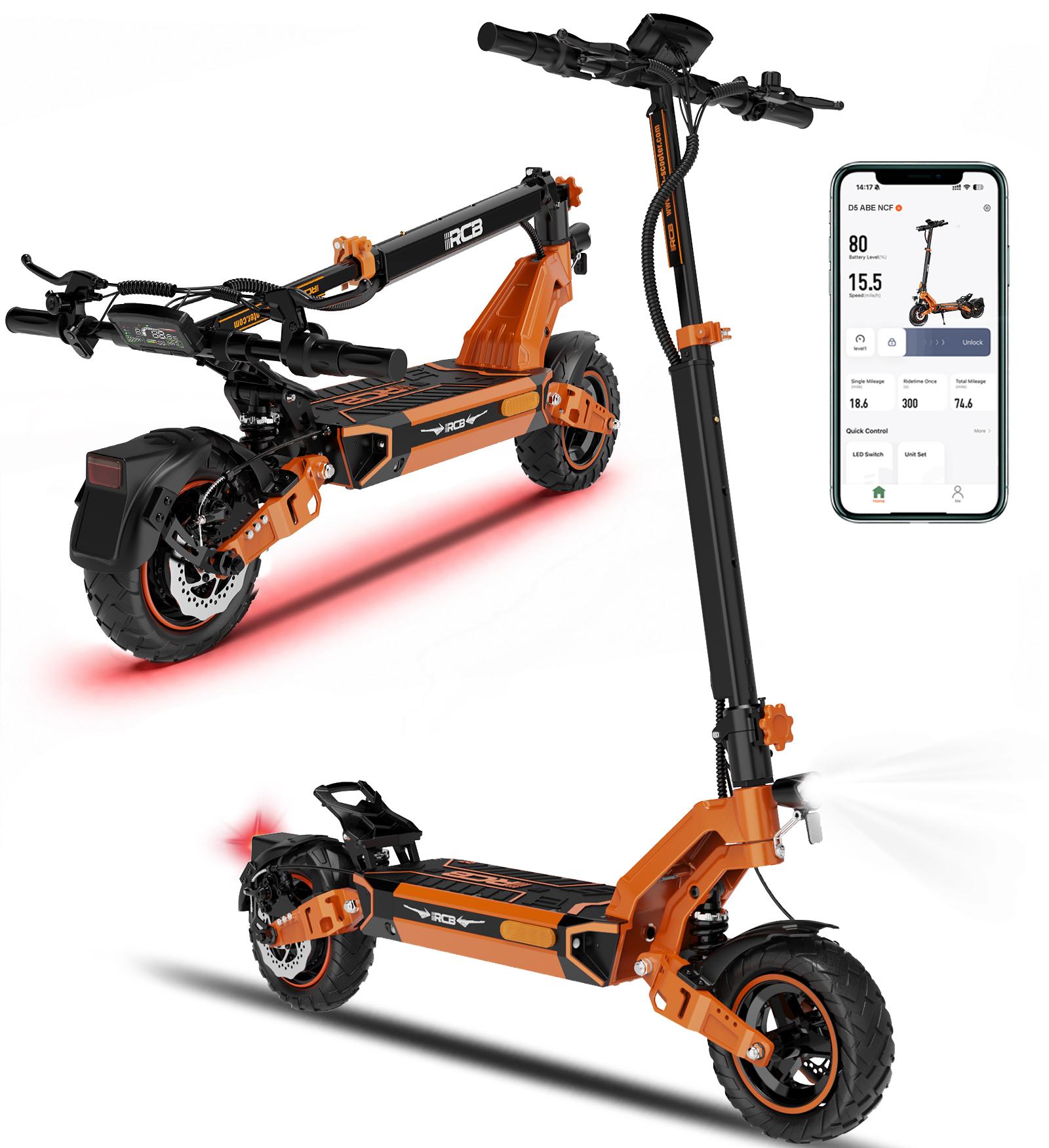 RCB D7 Elektroroller mit Straßenzulassung (ABE),90-100KM,20.8Ah Batterie,500W Motor,10 Zoll Flatproof-Reifen,APP-Steuerung,Duale Stoßdämpfung,Faltbar
