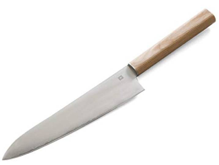 SHIZU HAMONO Santokumesser Yuri, Klingen-Länge 19 cm, 3 Lagen. Kochmesser, handgeschmiedet. Sehr leicht, sehr scharf. Geschenk-Verpackung. Mit Schleifhilfe