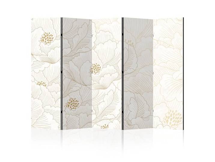 LUMASOUL Paravent Raumteiler Innen beidseitig bedruckt 225x172 cm Blumen 5 teilig beide Seiten mit Motiv bedruckte Rückseite faltbar freistehend dekorativ Blumenmuster gold beige Pfingstrose Vintage