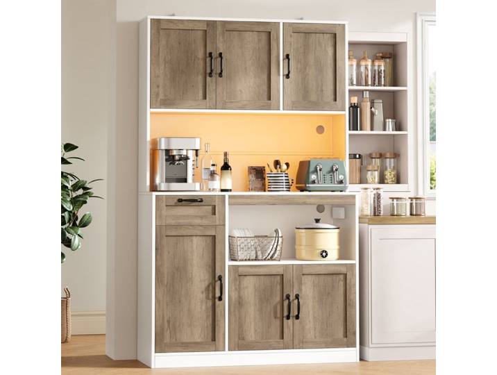 Armoire de cuisine Armoire de rangement haute doté de éclairage LED et prisses électriques 110 × 40 × 180 cm Avec ports USB