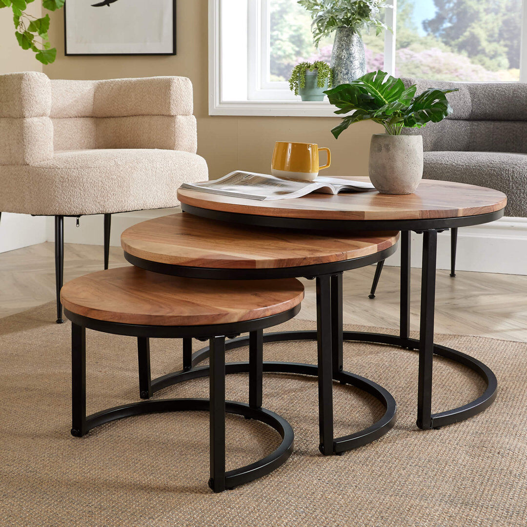 Borough Wharf Aimme Nest of 3 Round Coffee Side Tables Natural Wood