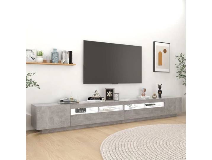 Zerodis Meuble TV avec lumières LED Gris béton 300x35x40 cm HB042