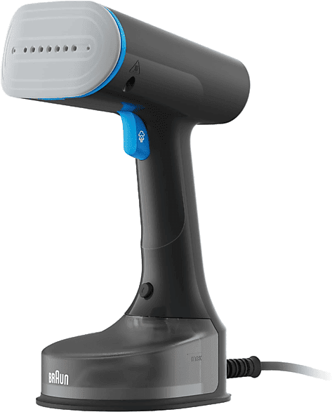 Plancha de vapor vertical - Braun QuickStyle 5 GS5031BL, 1200W, 0.15 l, Vapor 25g/min, Calentamiento rápido, Negro/Azul