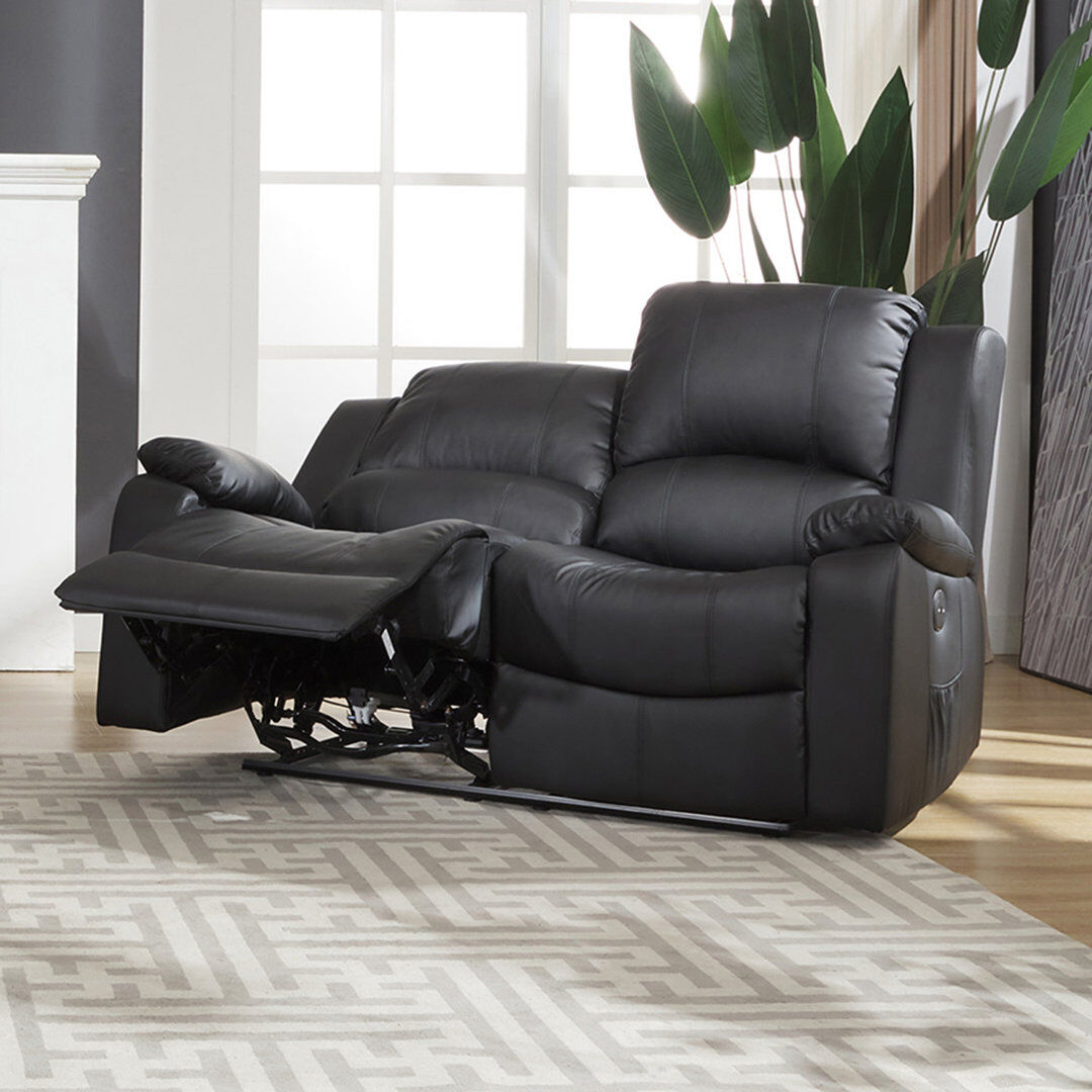 Latitude Run Abelle 2 Seater Electric Reclining Faux Leather Sofa Black Faux Leather 103cm H X 150cm W X 99cm D