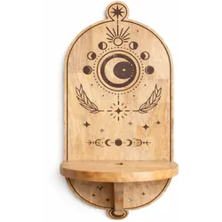 Moon Phase & Tree Carved Arch Wall Shelf