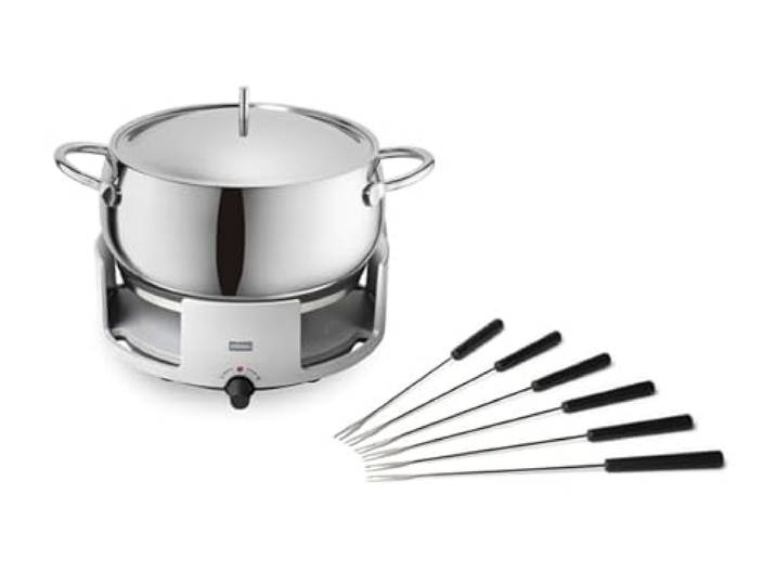 Stöckli Fleischfondue Set Avalon + 6 Gabeln - Elektrisch, 3L, Edelstahl, Induktionsfähig, 1500W, 22cm, 3l, 6 Kunststoffgabeln, Dishwasher Safe