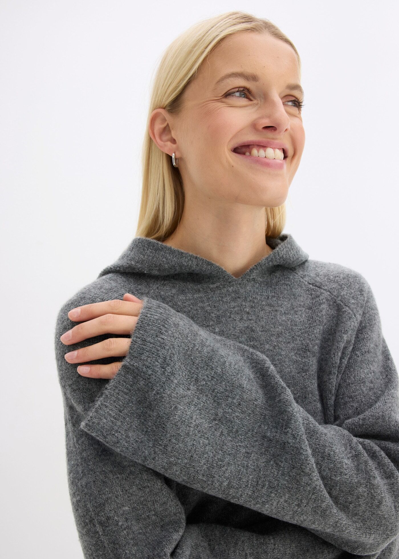 Strickpullover BONPRIX, Damen, Gr. 48/50 (XL), anthrazit meliert, Obermaterial: 67% Polyacryl, 30% Polyester, 3% Elasthan, oversize, Pullover Strickpullover anthrazit meliert 48/50 (XL)
