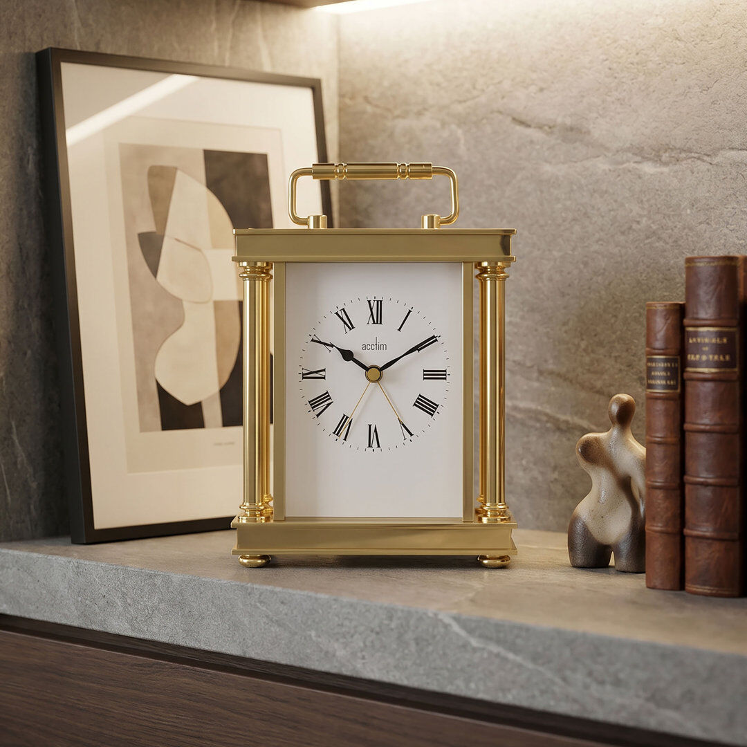 Acctim Marlow Mantel Clock Quartz Metal & Glass Carriage Clock Energy Efficient Movement Gold Gold 16.5cm H X 13.5cm W X 5cm D