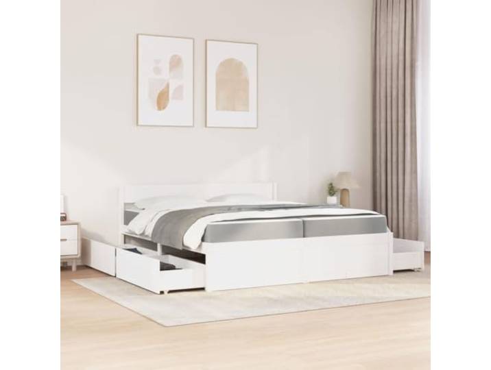 KTHLBRH Doppelbett 200 x 200 cm mit Schubladen und 2 Matratzen Massivholz Kiefer, Behälter mit 4 Schubladen, Taschenfedern, atmungsaktive Unterstützung