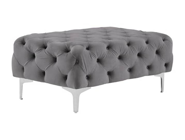 Vente-unique - Sitzhocker 1 Person Edwina Samt Anthrazitgrau Samtige Weichheit Robustes Metallgestell Mythische Chesterfield-Form