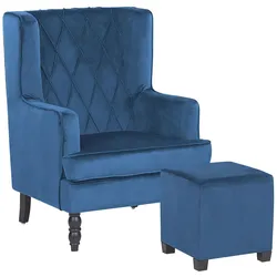 SESSEL Samtstoff blau plus Hocker Sandset