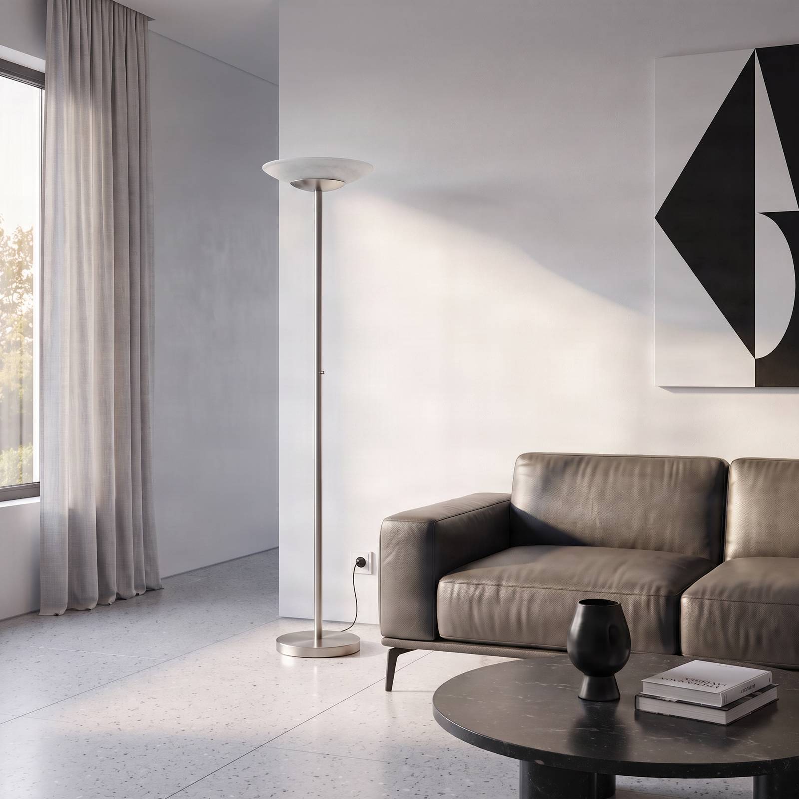 LED Deckenfluter Ragna Lindby, dimmbar, alu / grau / zink, für Wohn- / Esszimmer, Glas, Modern, LED Stehlampe