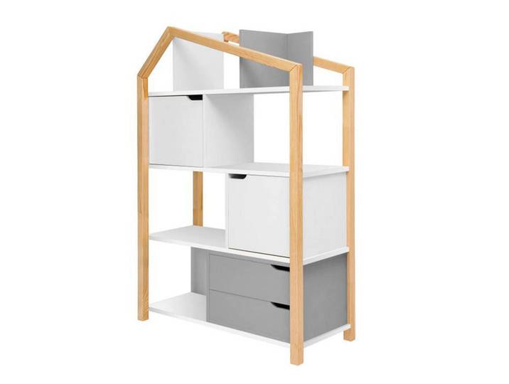 Petits-meubles Bücherregal Phoebe Grau und weiß, Holzwerkstoff, 89x130x31 cm, Wohnzimmer, Regal, Bücherregale