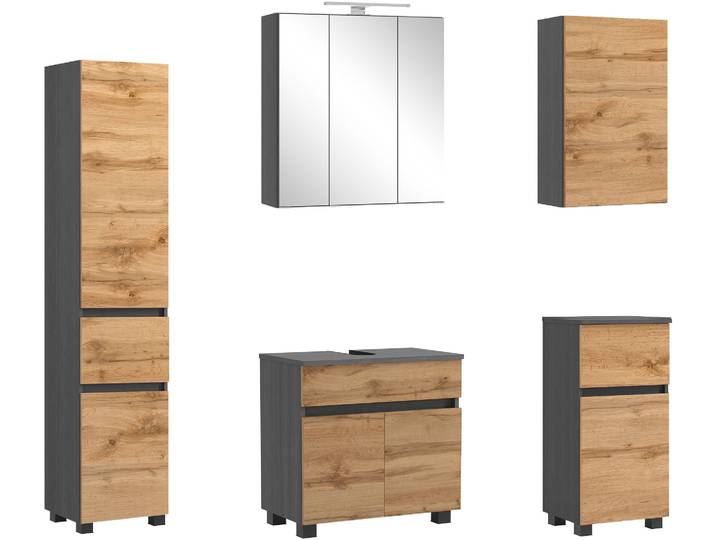 Badmöbel-Set OTTO HOME BOZEN, 5-tlg. Unterbecken-Set - Seitenschrank , wotaneiche, Holzwerkstoff, Kastenmöbel-Sets, Badmöbel-Set, Umfangreicher Typenplan für viele Badlösungen, flexibel kombinierbar