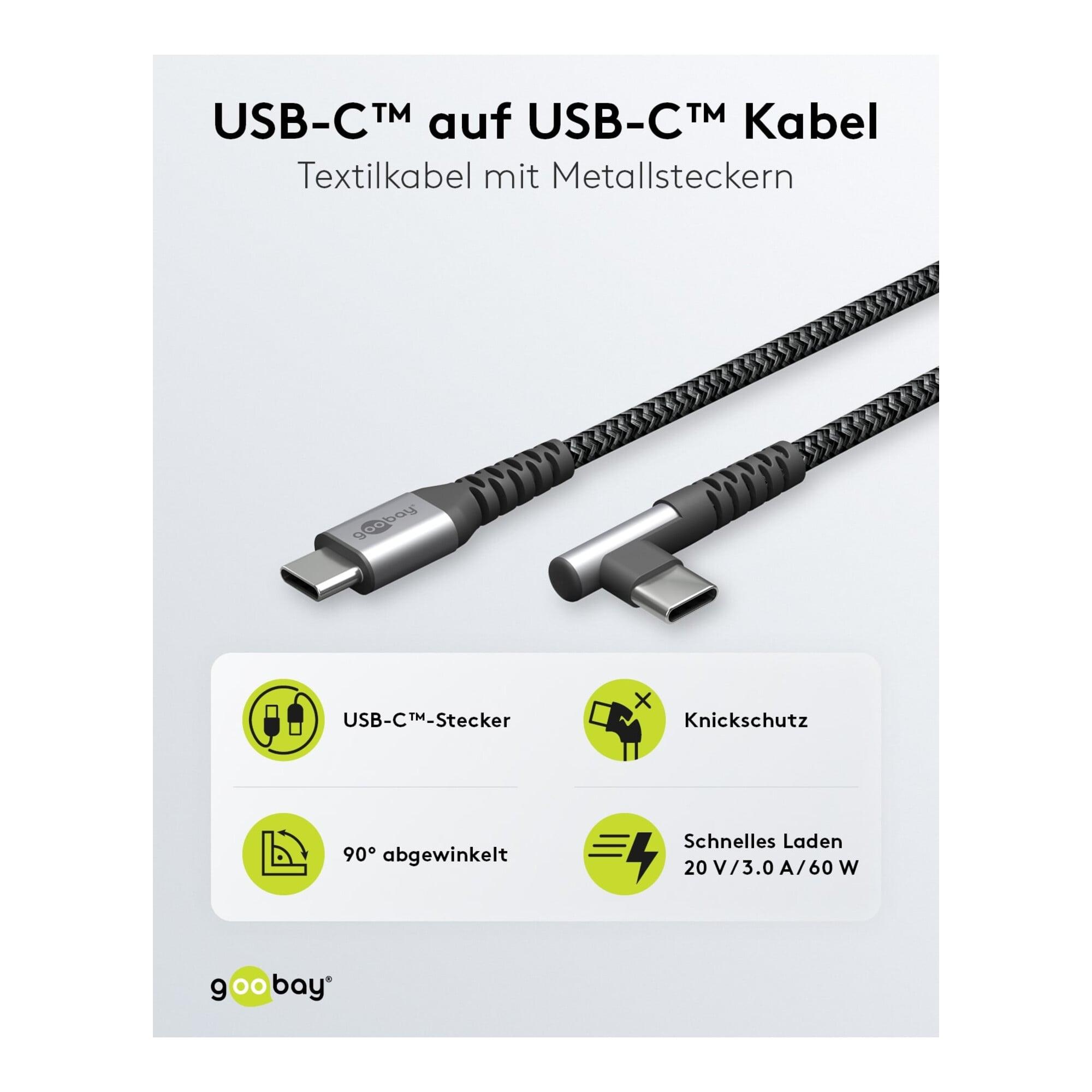 goobay USB-C Kabel 90 Grad 1m Textilumschlossen (64659)