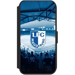 Nivocase Klapphülle für Apple iPhone 8 Handyhülle aus Kunst Leder NIVOflip schwarz Stadion 1. FC Magdeburg (Apple iPhone 8), Smartphone Hülle, Schwarz