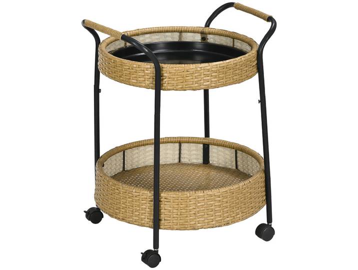Outsunny Servierwagen Rattan Trolley, Natur, Naturfarben, Metall, 50x66x50 cm, Esszimmer, Servierwagen