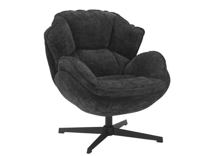 Fauteuil moelleux pivotant à 360° en tissu et en cuir noir 73x87x83cm