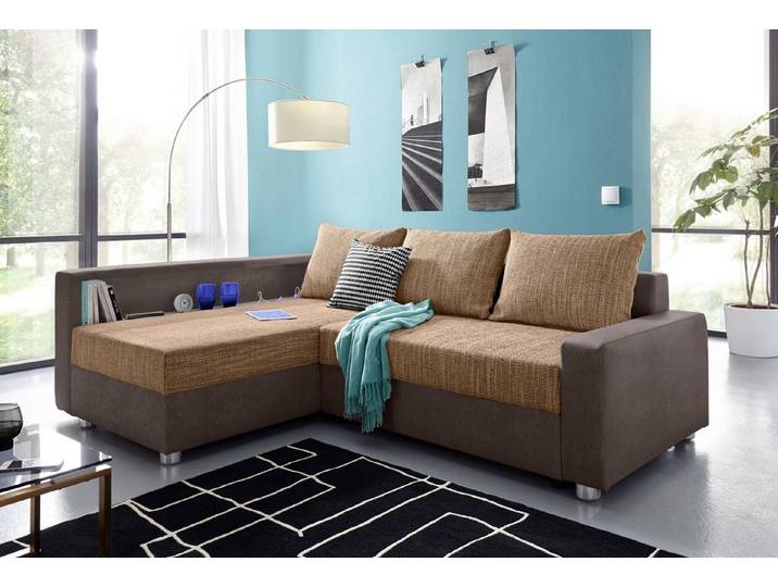 COLLECTION AB Ecksofa Relax L-Form, B: 223 cm, Schlaffunktion, Bettkasten, Regal & 1 Zierkissen, optional Licht