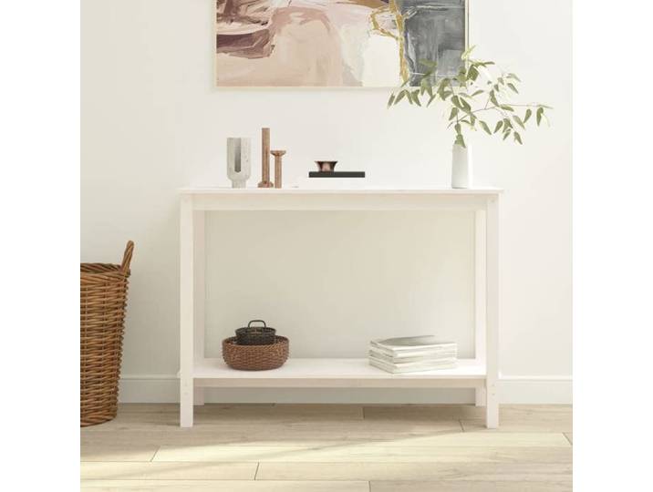SALE 2025 Table console - Table d'appoint Scandinave - Blanc 110x40x80 cm - Bois massif de pin 10 34 Kg 8551