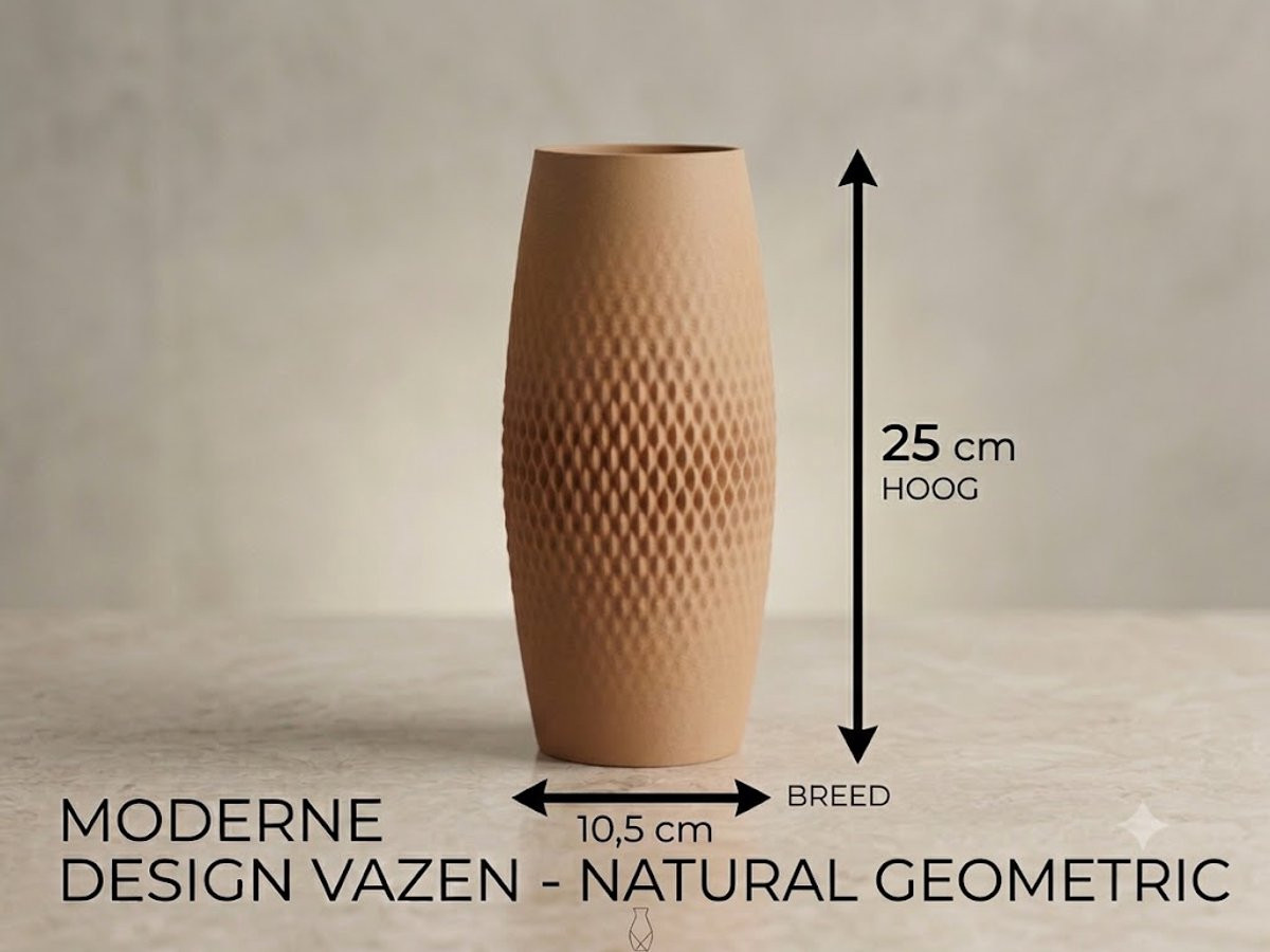 Design Vaas Japandi Geometrisch Karamel Hoogte: 25 cm