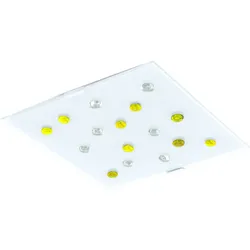 Deckenlampe Deckenleuchte Wohnzimmerlampe Schlafzimmerleuchte Flurlampe, 2 Flammig Stahl Glasschirm satiniert gelb, E14 Fassungen, LxBxH 29x29x7,5cm