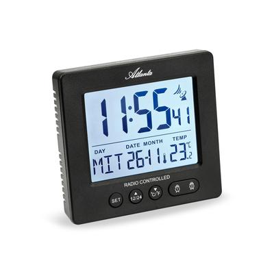 Funkwecker ATLANTA, schwarz, Wecker, Funkwecker, Digitalwecker,Beleuchtung,Weckwiederholung,Geschenk,Innentemperatur